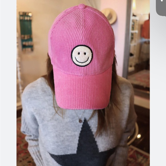 NWT pink corduroy hat with fuzzy smiley face - Picture 2 of 5